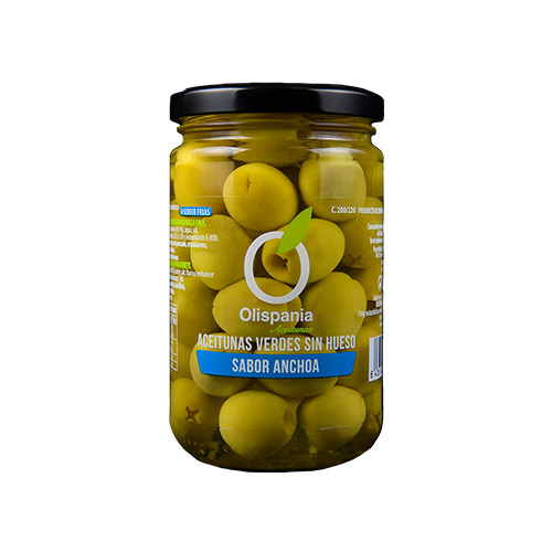 Aceitunas manzanilla sin hueso sabor anchoa 140 grs Olispania