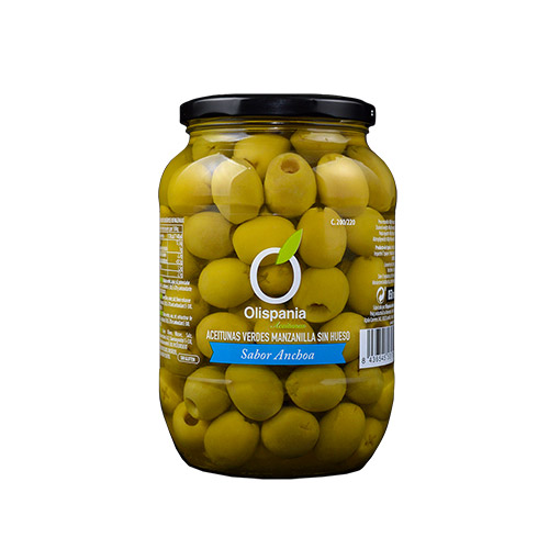 Aceitunas manzanilla sin hueso sabor anchoa 400 grs Olispania